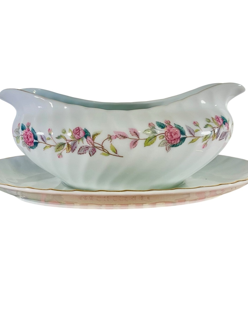 Gravy Boat w Attached Underplate Vintage Regency Rose Collection by Creative